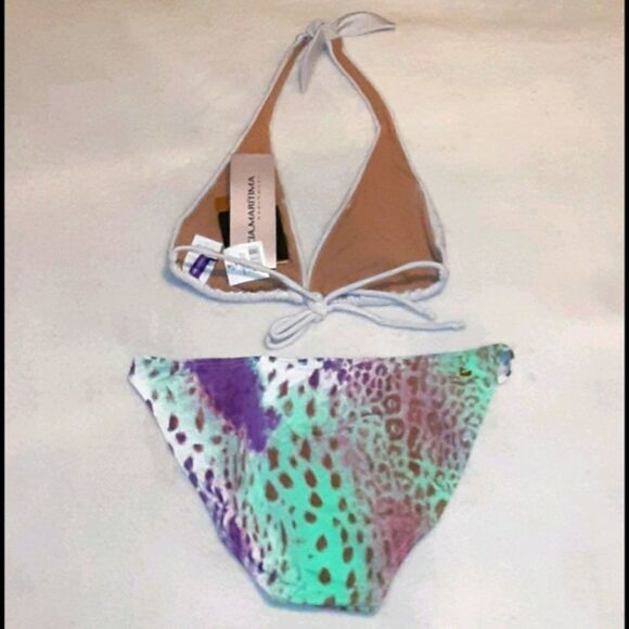 Cia Maritima Beachwear Silver Green & Purple Verde Tanga Bikini Set Size M - Picture 2 of 15